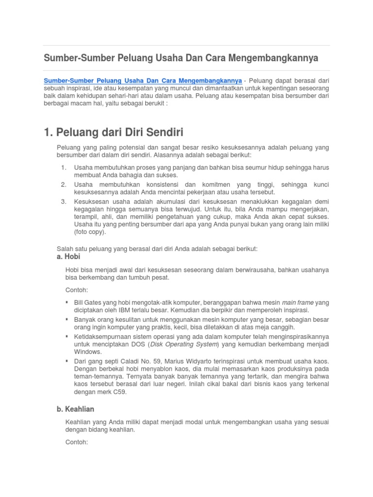 Sumber Peluang Usaha Cara Pengembangannya