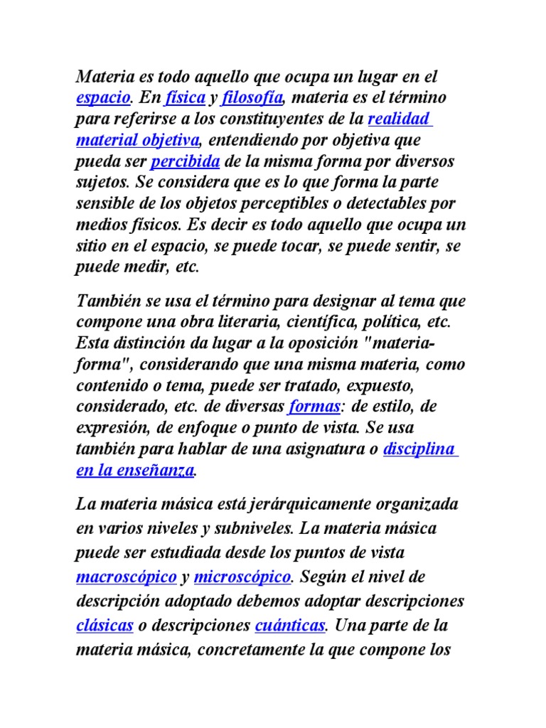 Materia Es Todo Aquello Que Ocupa Un Lugar en El Espacio