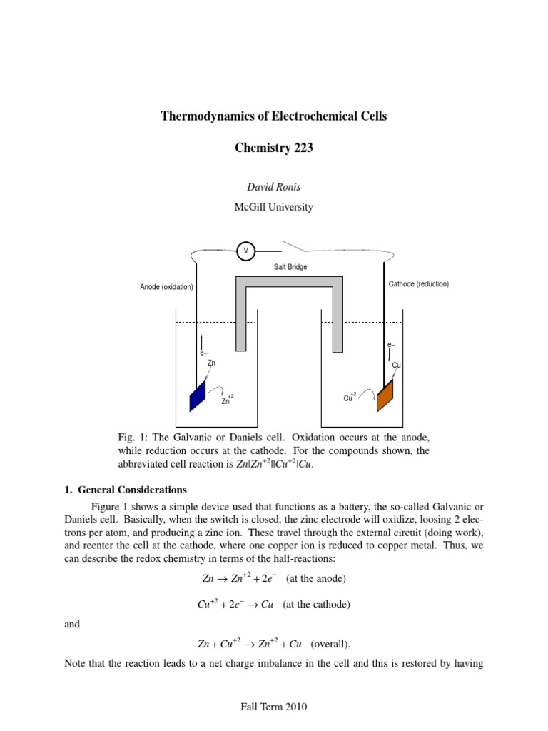 Thermodynamics of Electrochemical Cells | Redox | Electrochemistry
