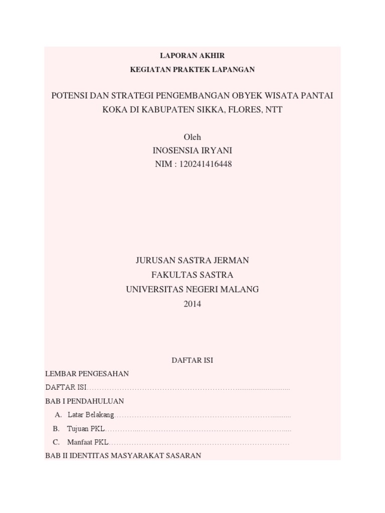 LAPORAN AKHIR PKL Pariwisata Universitas