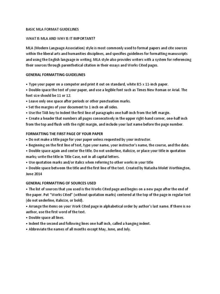 Basic Mla Format Guidelines Citation Printing