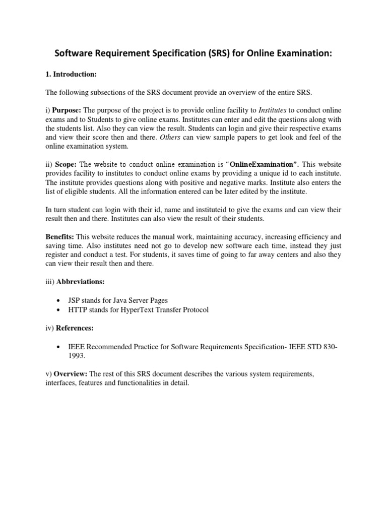 SRS for Online Examination System | PDF | Databases | Test (Assessment)