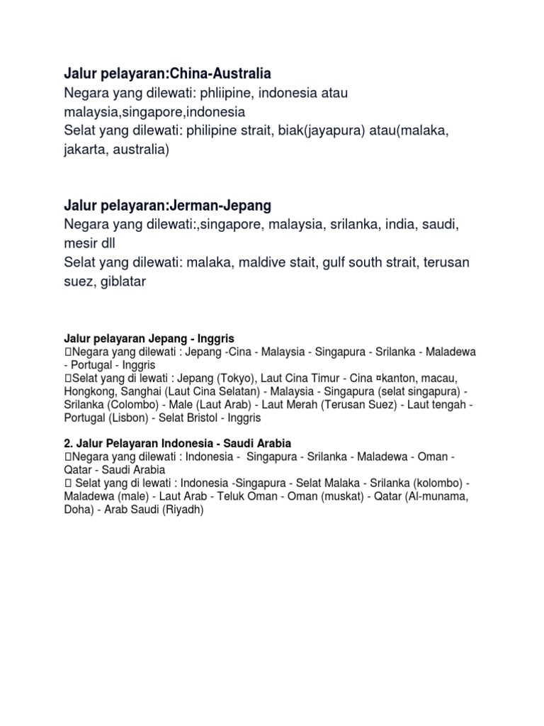 Jalur Pelayaran Jepang Inggris Indonesia China Saudi Dsb