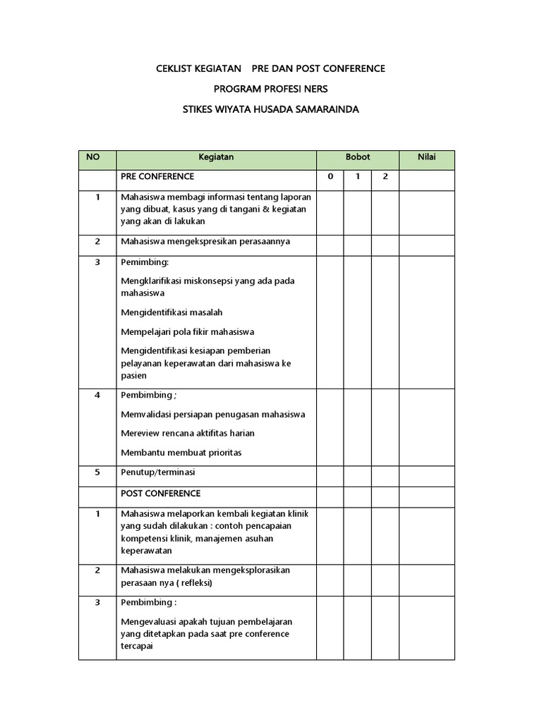 Ceklist Kegiatan Pre dan Post Conference | PDF