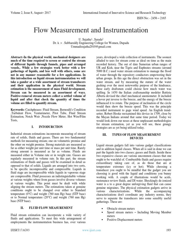 Flow Measurement and Instrumentation 1 PDF Flow Measurement Pressure