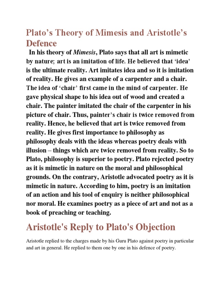 Plato's Theory of Mimesis and Aristotle's Defence PDF Tragedy Reality