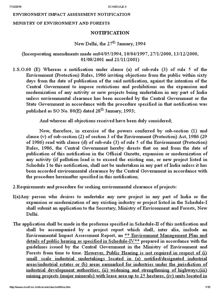 EIA Notification 1994 | Environmental Impact Assessment | Noise