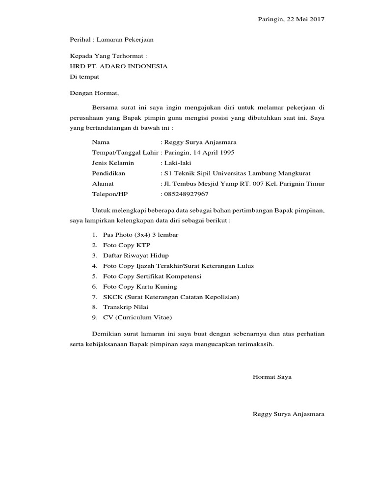 Download 92+ Contoh Surat Surat Lamaran Kerja Pt Quick Terbaik Dan Terbaru