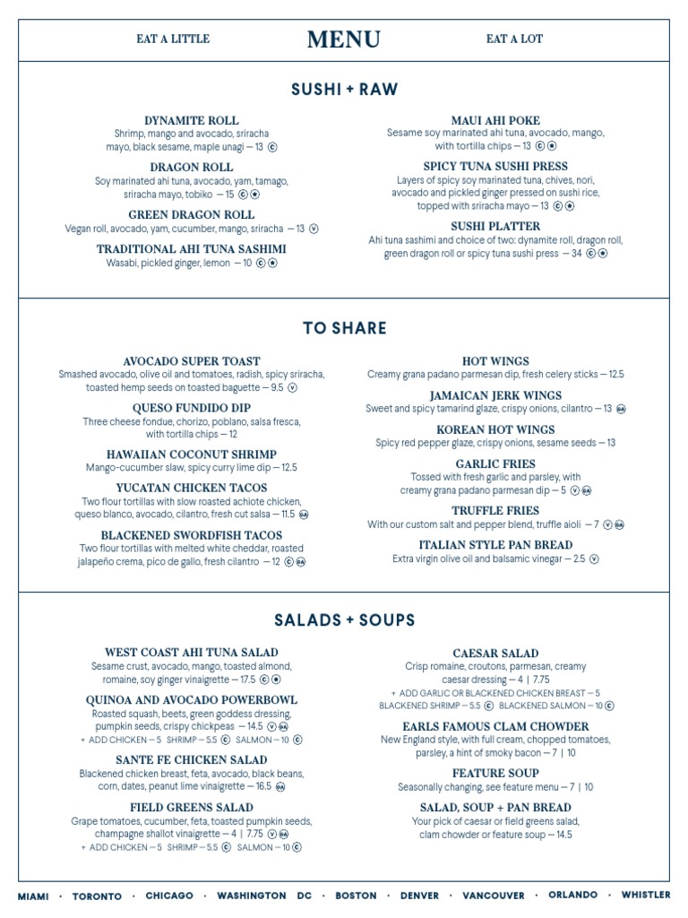 Earls Kitchen + Bar Back Bay Menu Sushi Salad