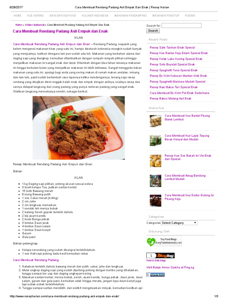 Cara Membuat Rendang  Padang Asli Empuk  Dan  Enak  Resep  Harian