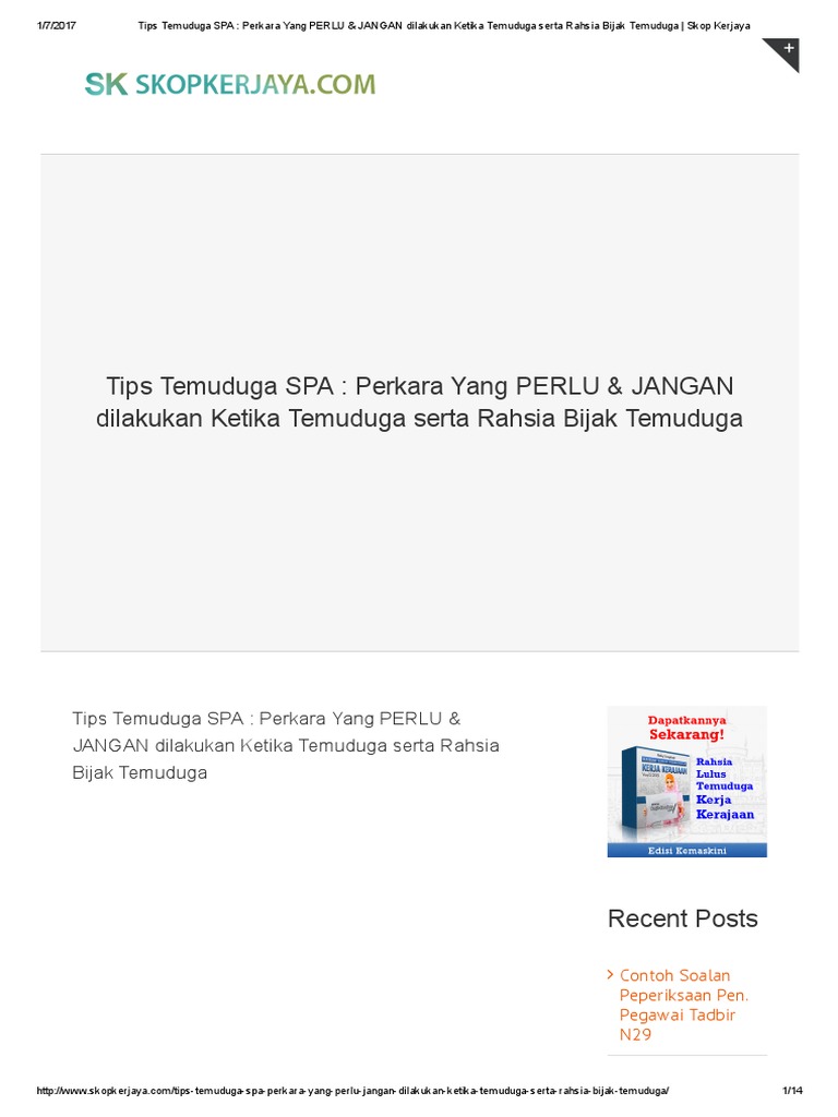 Tips Temuduga Spa Perkara Yang Perlu Jangan Dilakukan Ketika Temuduga Pdf
