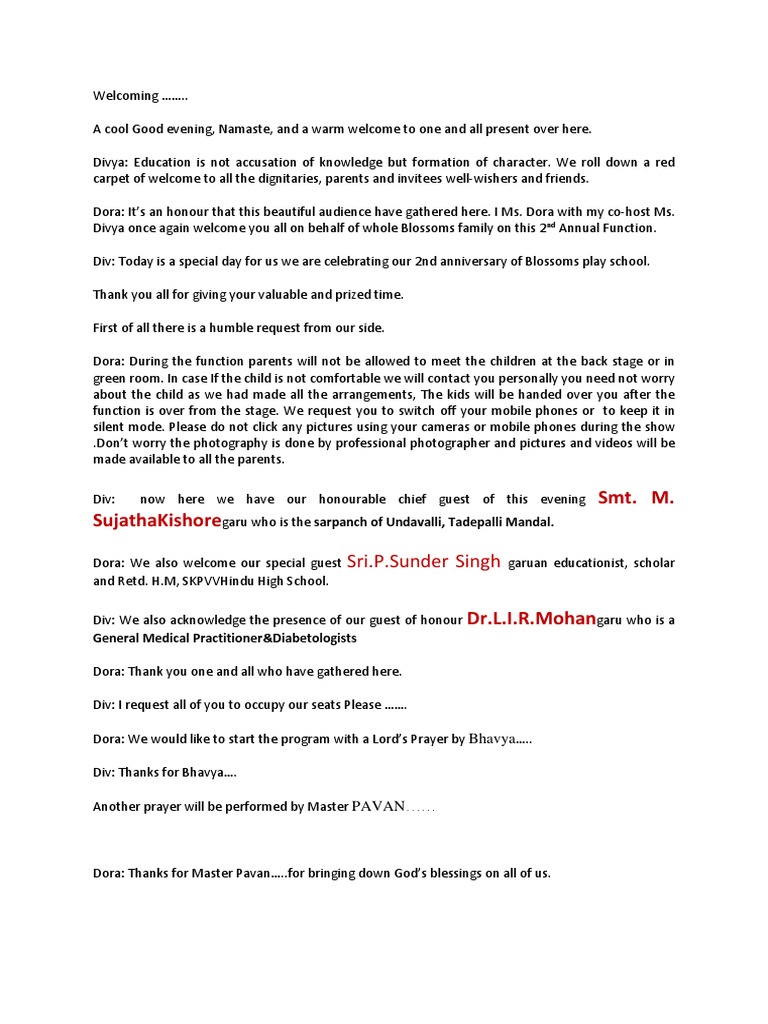 Anchoring Script For Annual Day Celebration