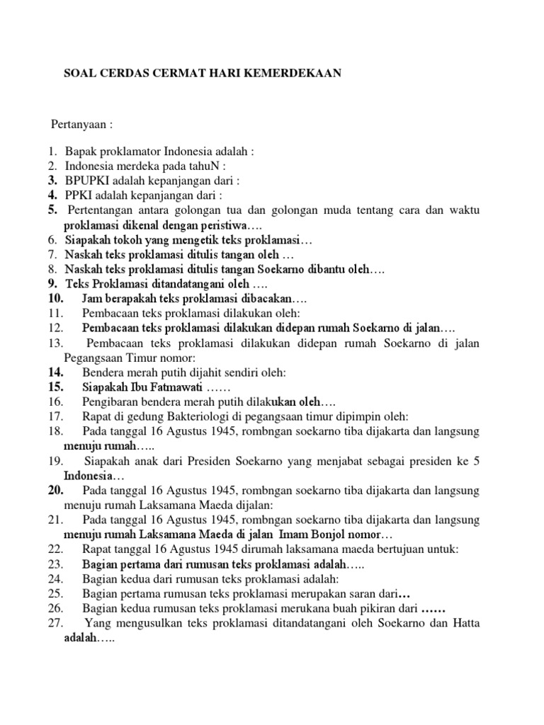 Soal Cerdas Cermat Bahasa Indonesia Sma