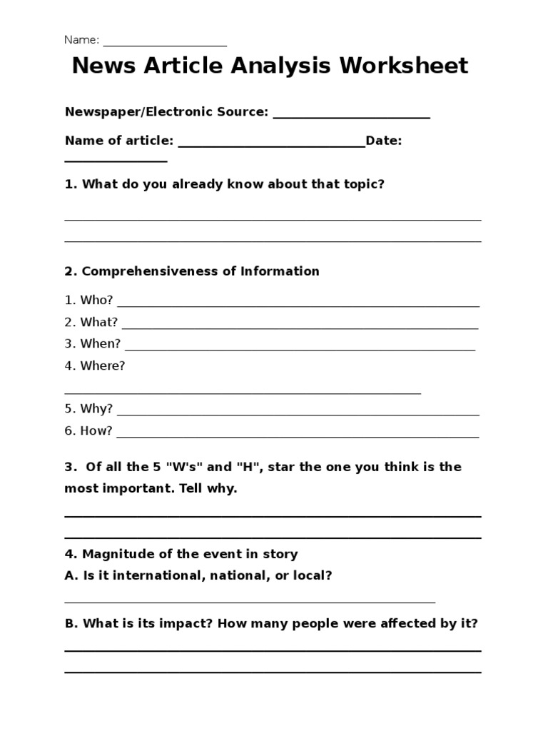 NEWSPAPER ARTICLE ANALYSIS WORKSHEET visual data 2