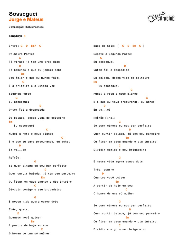Cifra Club - Jorge e Mateus - Sosseguei | PDF | Música gravada