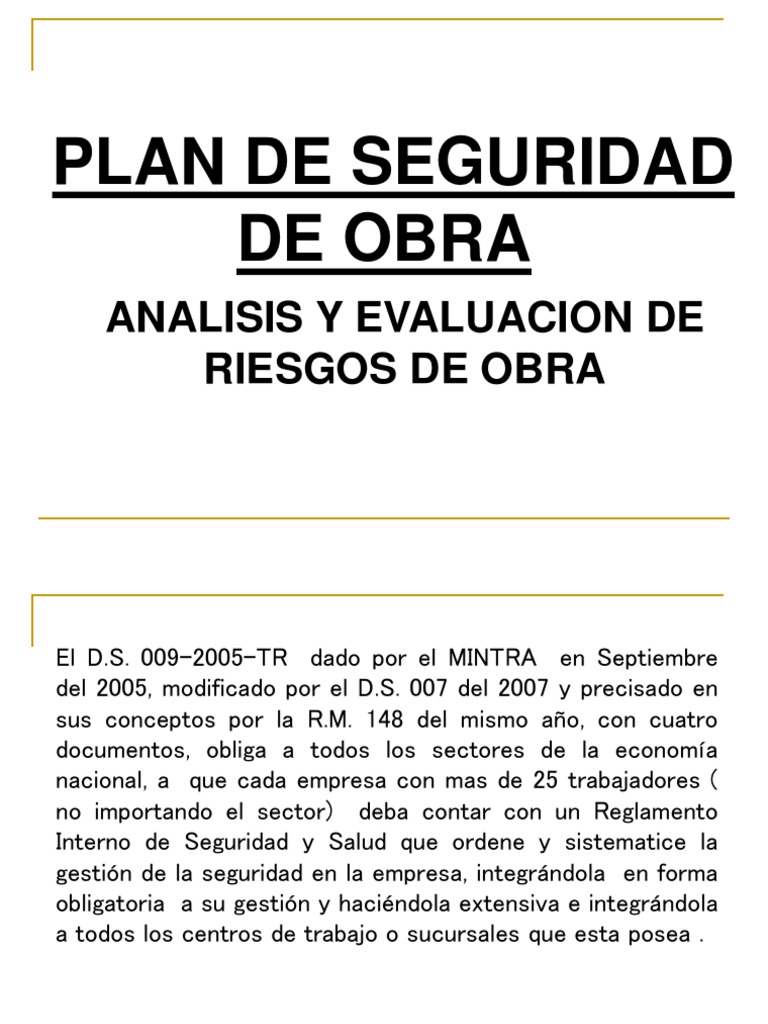 Plan de Seguridad y Salud en Obras | PDF | Riesgo | Accidentes