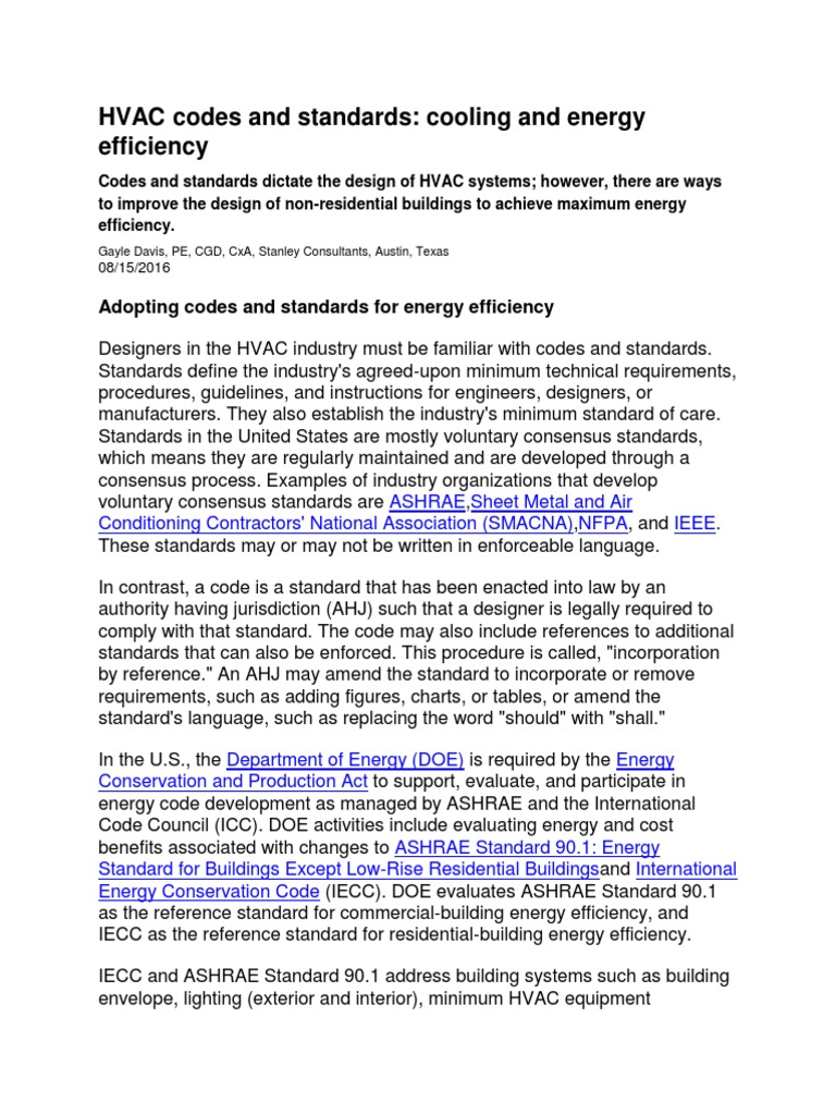 HVAC Codes and Standards for Energy Efficiency | PDF | Hvac | Air ...