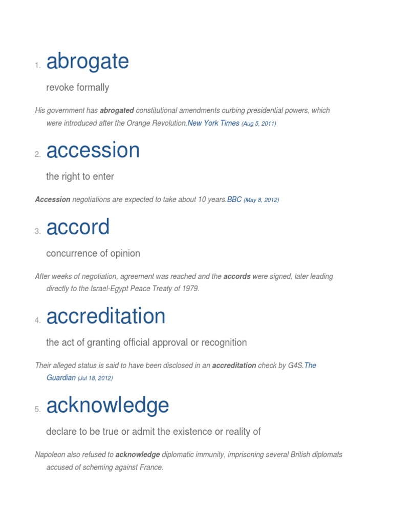 List of Diplomatic Words PDF Diplomacy Global Politics