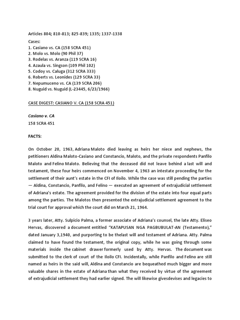 Succession Cases Will And Testament Probate