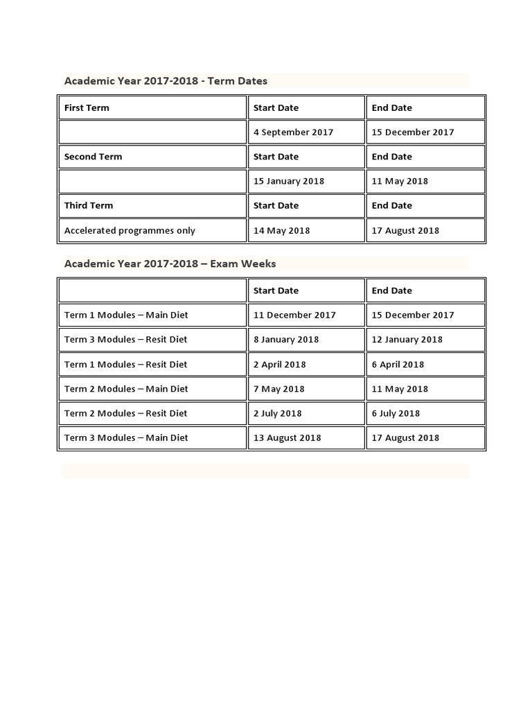 2017-2018 Academic Year Term Dates | PDF