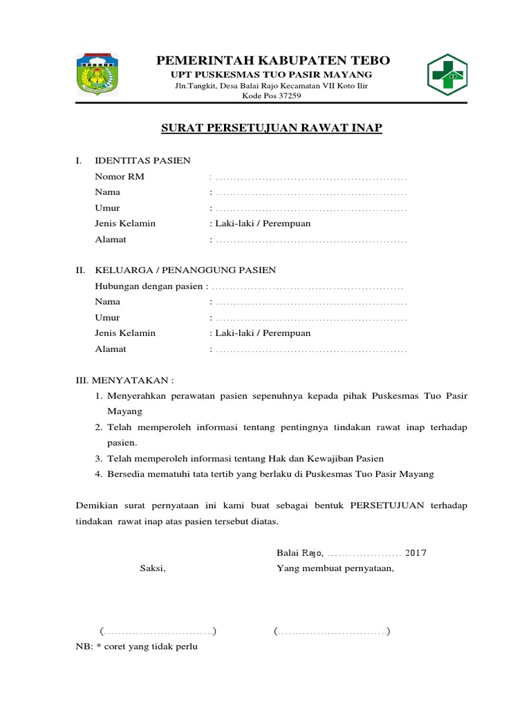 Form Persetujuan Rawat Inap | PDF