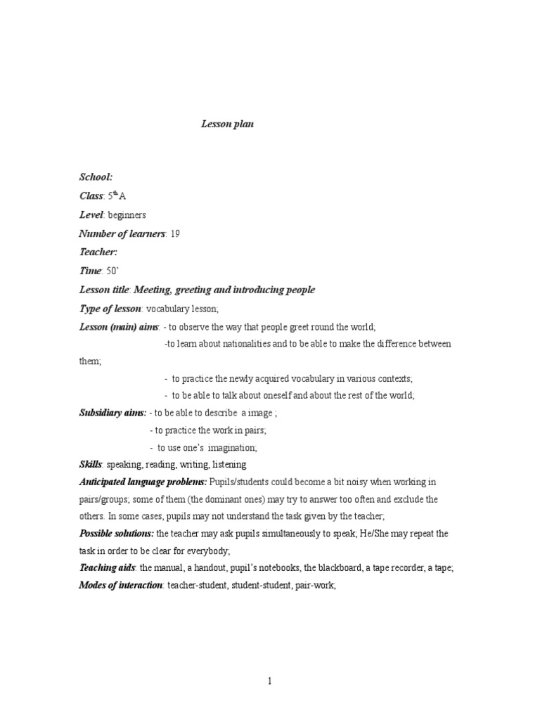 Vocabulary Lesson: Greetings & Introductions | PDF | Reading (Process ...