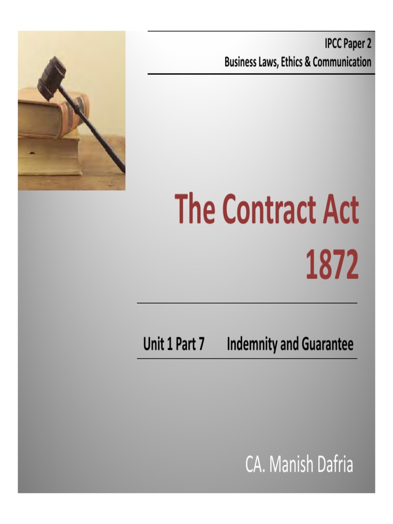Contract of Indemnity and Guarantee Guarantee Indemnity