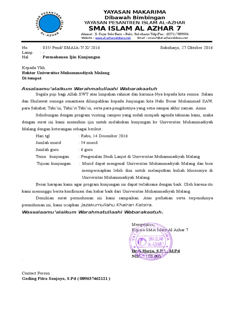 Surat Kunjungan Umm Malang