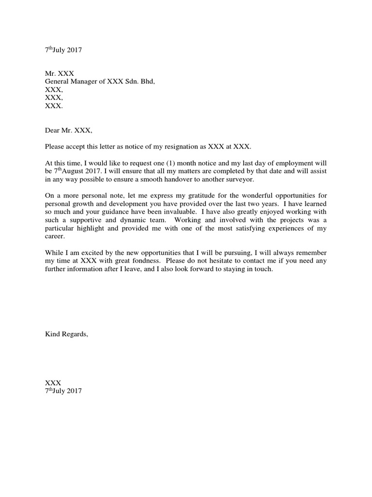 Contoh Surat Perletakan Jawatan