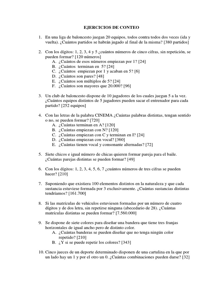 Ejercicios De Conteopdf