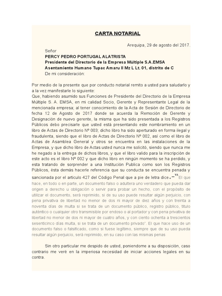 Carta Notarial | PDF | Presidentes de los Estados Unidos | Gobierno ...