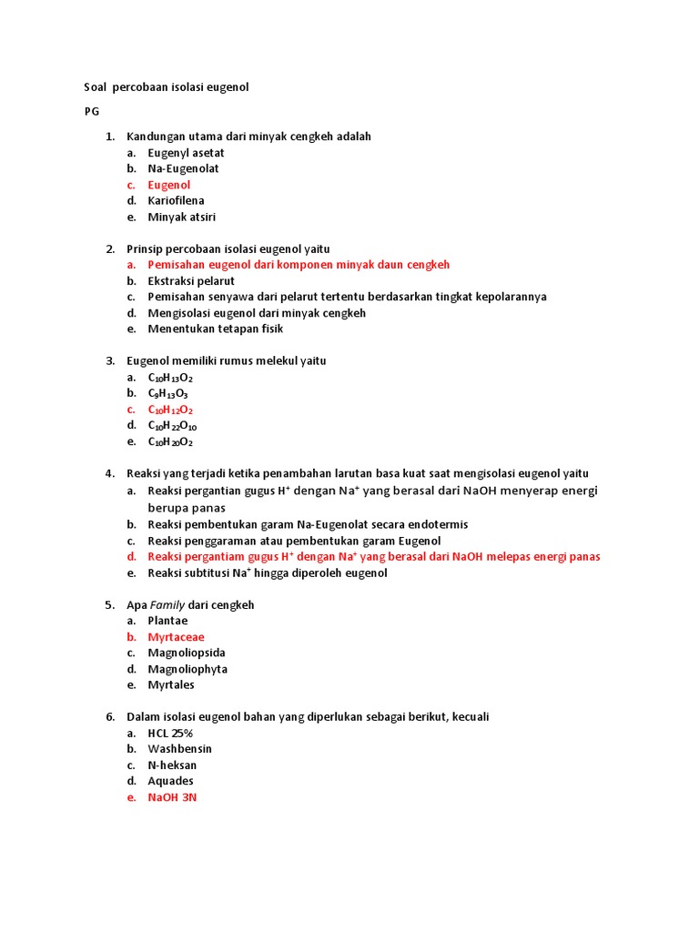 Soal Percobaan Isolasi Eugenol