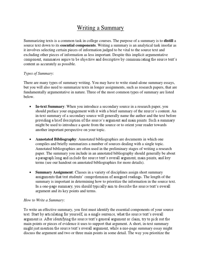 Summary Writing PDF  PDF  Bibliography  Essays