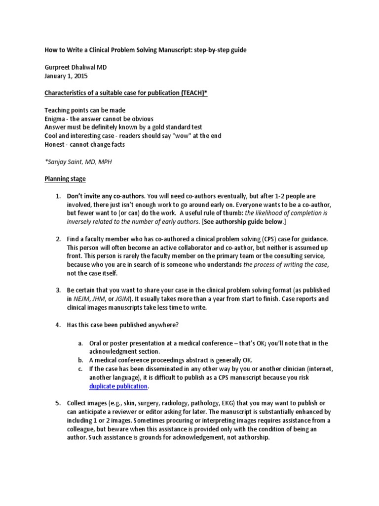 How To Write A Clinical Problem Solving Manuscript  PDF  Medical