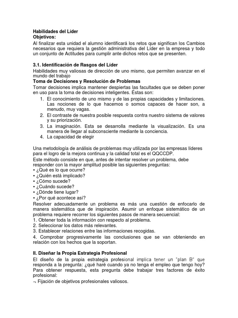 Unidad 3 Habilidades Del Lider | PDF | Liderazgo | Toma de decisiones