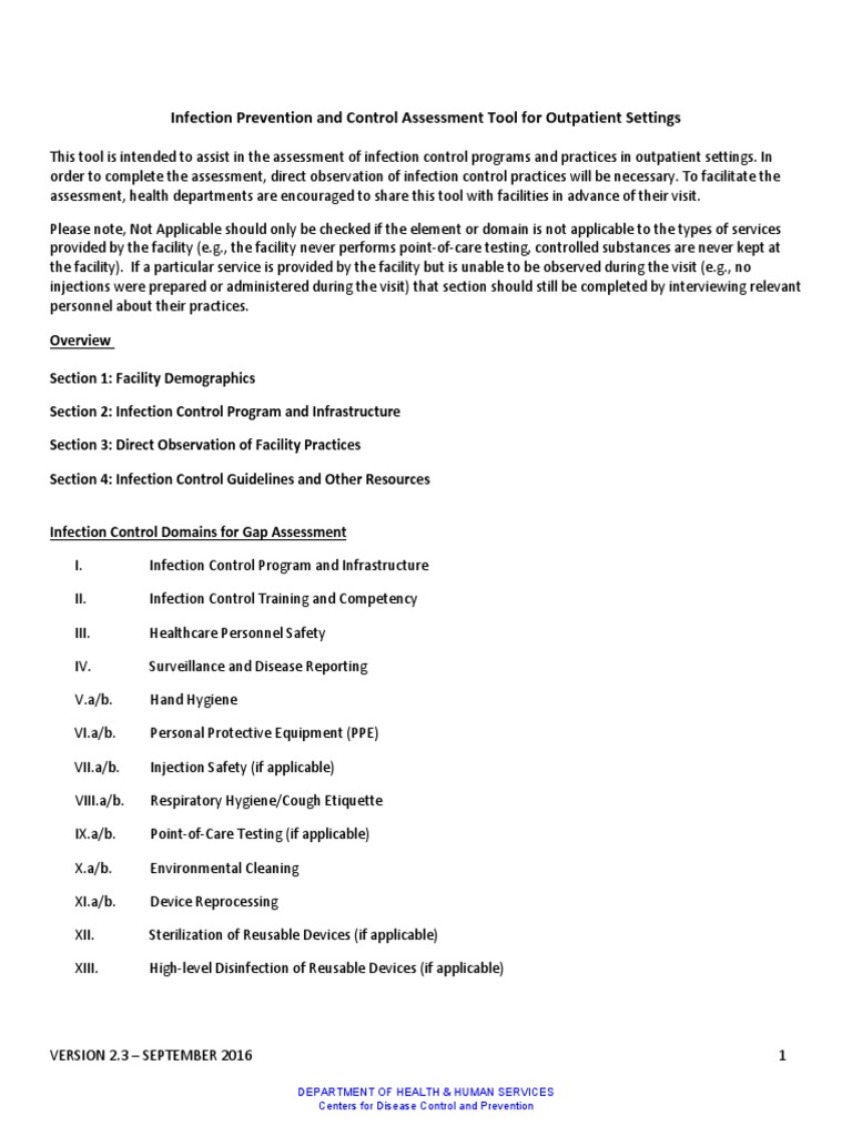 Infection Prevention and Control Assessment Tool For Outpatient ...