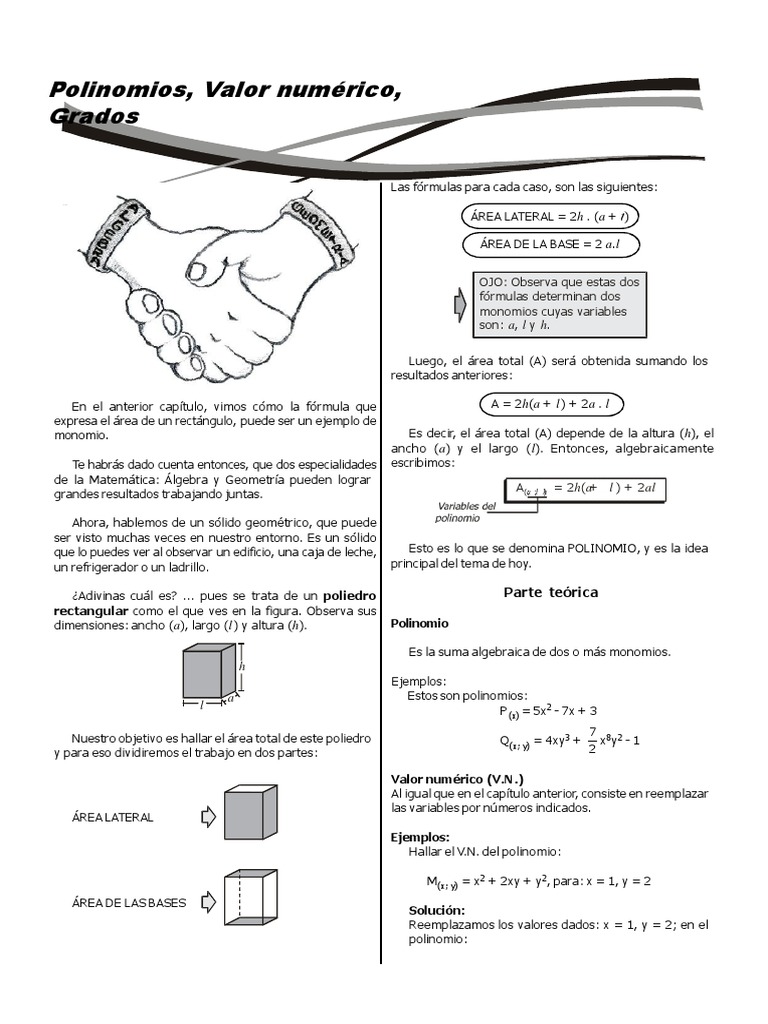 05 Polinomios Valor Numérico y Grados | PDF | Conceptos matemáticos ...