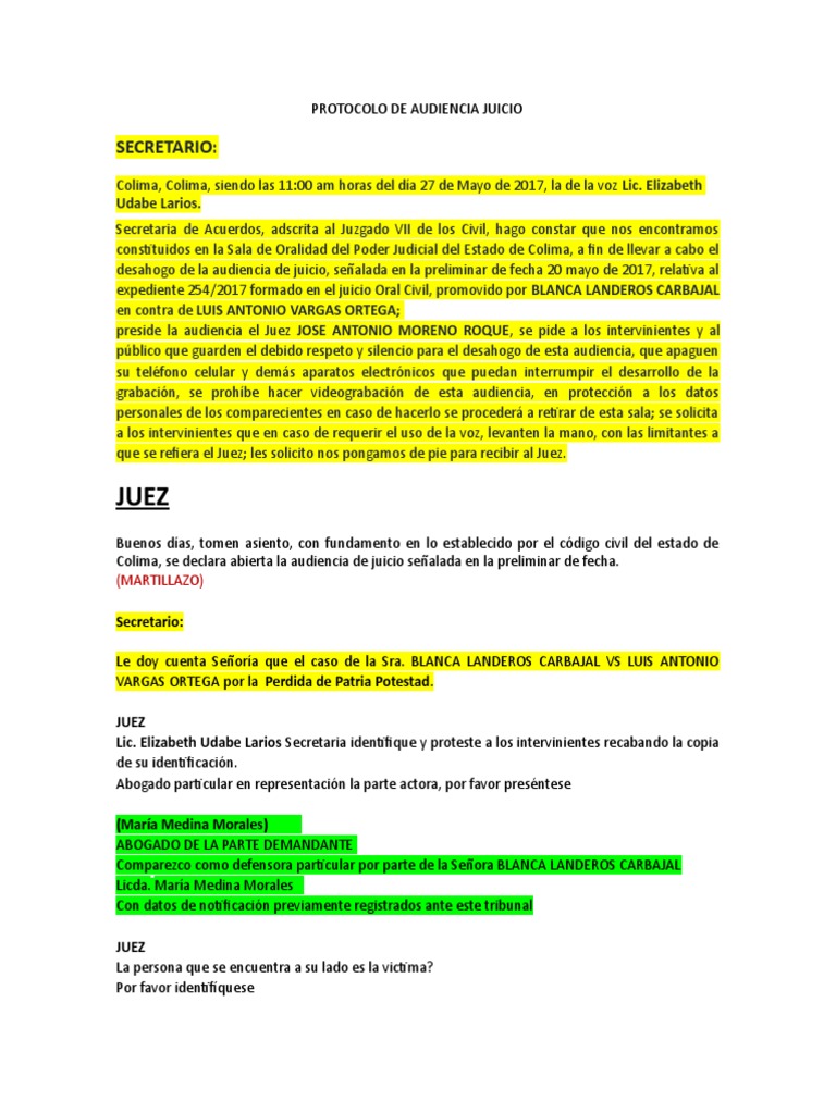 Protocolo de Audiencia Juicio | PDF | Justicia | Crimen y violencia
