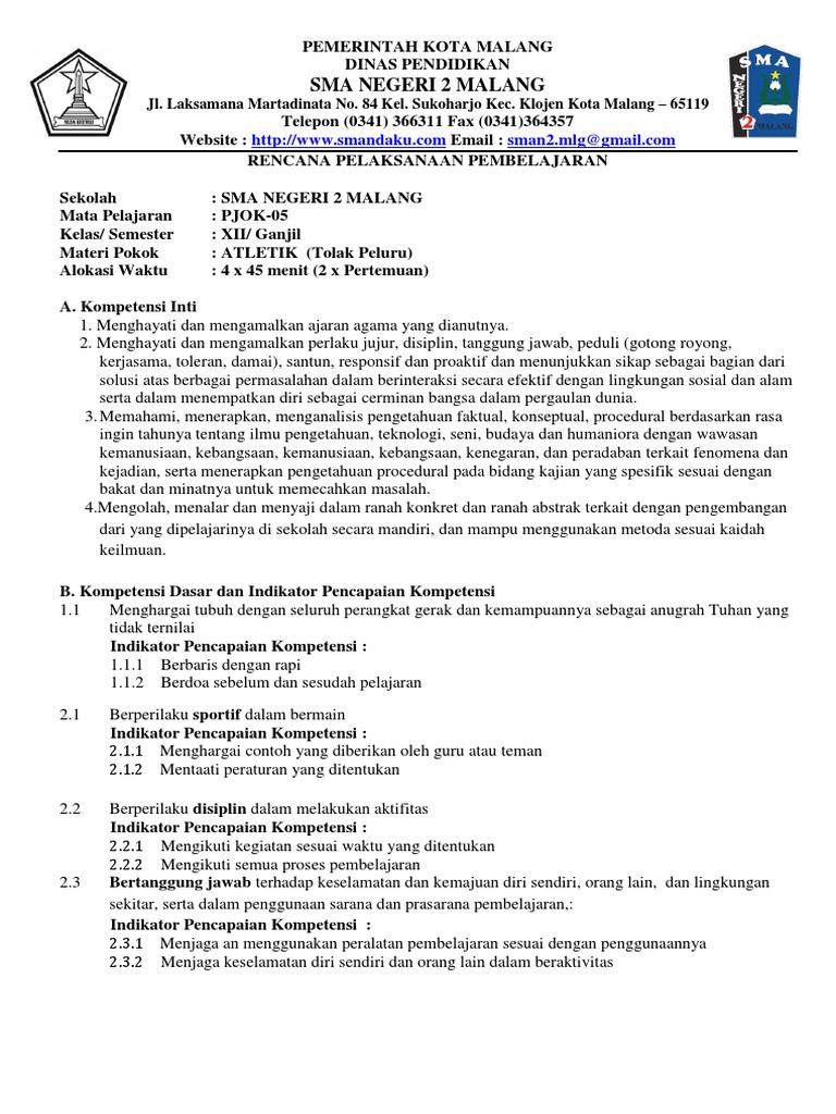 Rpp X Ii Tolak Peluru Pdf