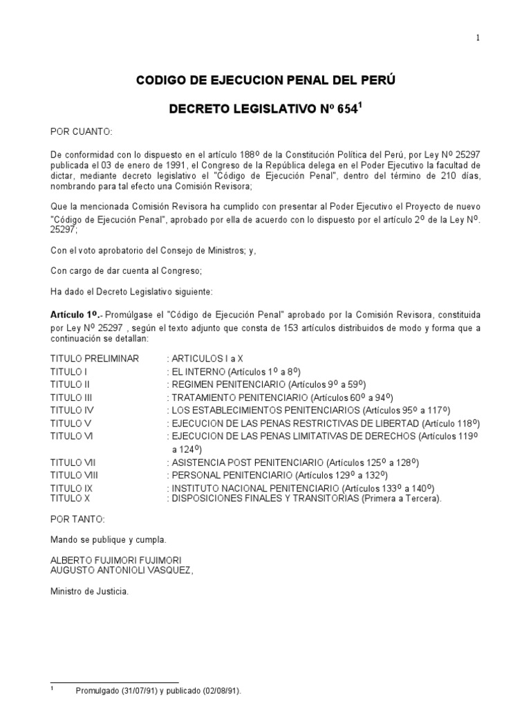 Código de Ejecución Penal del Perú | PDF | Pena capital | Derecho penal