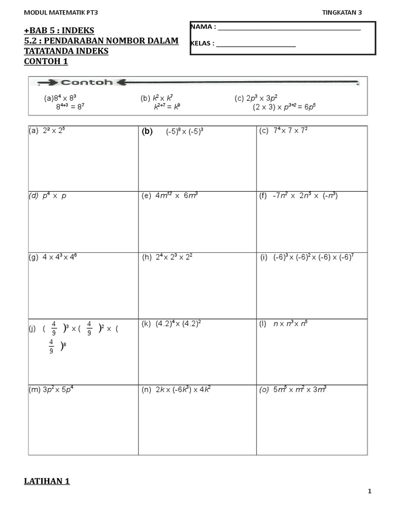 Latihan Indeks Matematik Tingkatan 3 | PDF