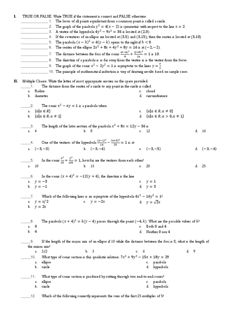 Grade 11 Pre Calculus Sample Exam Ellipse Algebraic Geometry