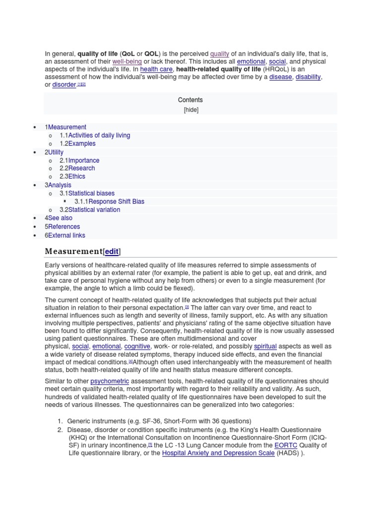Health-Related Quality of Life Overview | PDF | Quality | Quality Of Life