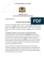 The United Republic of Tanzania: Vacancies Announcement