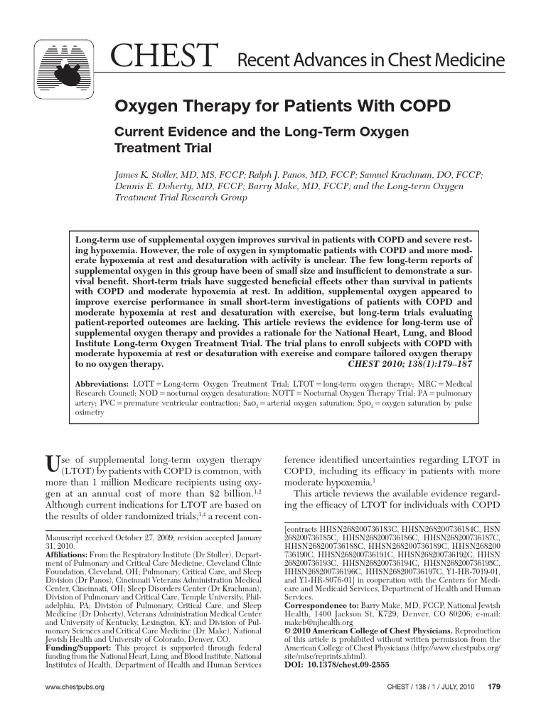 Oxygen Therapy for Patients With COPD Chronic Obstructive Pulmonary