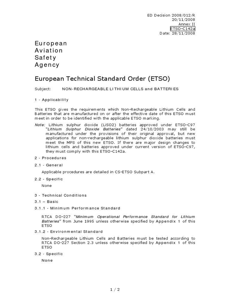 European Aviation Safety Agency: European Technical Standard Order ...