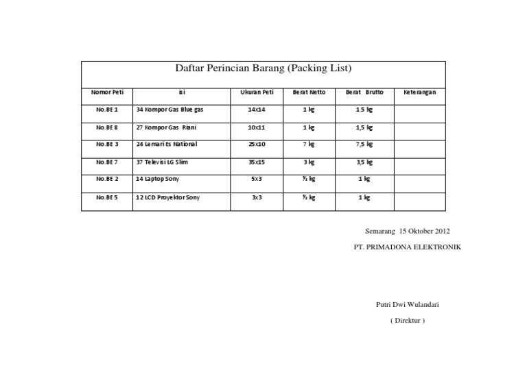 Packing List PDF