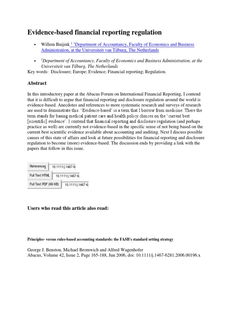 Evidence-Based Financial Reporting Regulation | PDF | Finance & Money ...