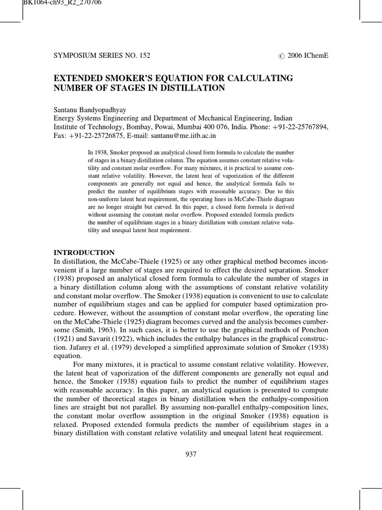 Smokers Equation PDF Distillation Separation Processes