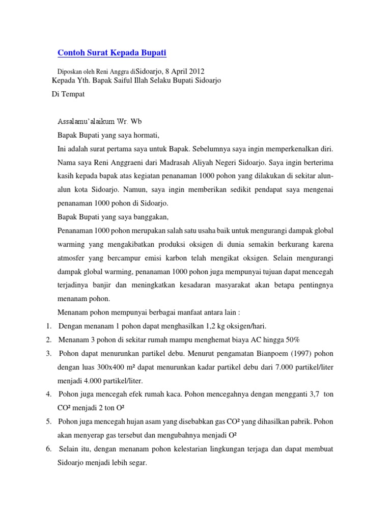 Contoh Surat Resmi Kepada Bupati